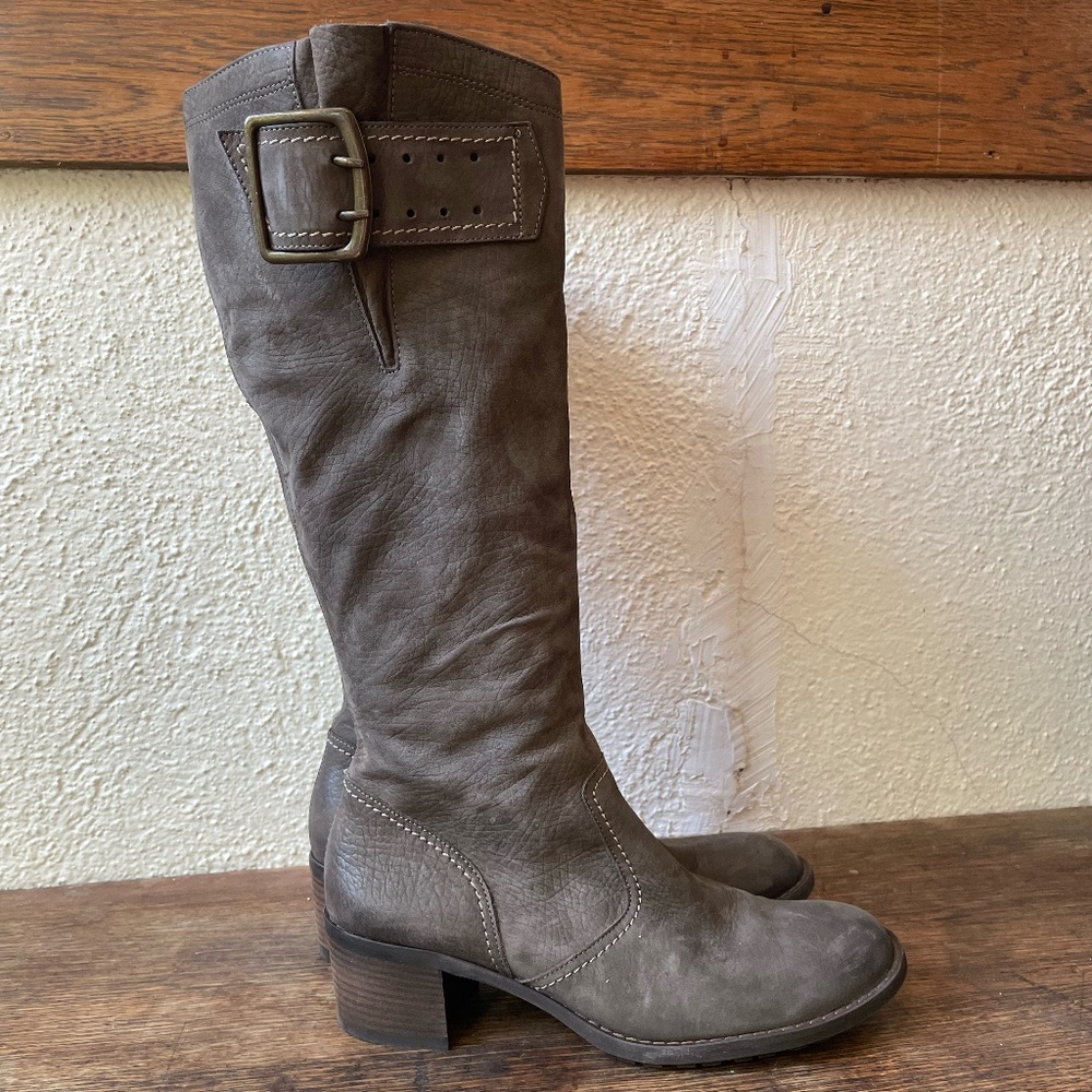 Paul Green Tall Moto Gray Suede Boots, 11